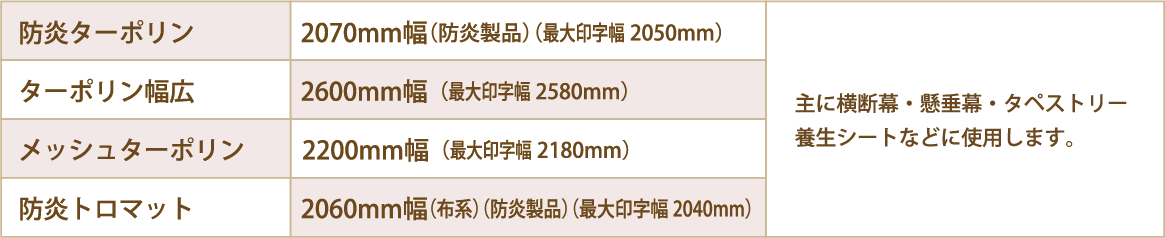 屋外 商品とサイズ